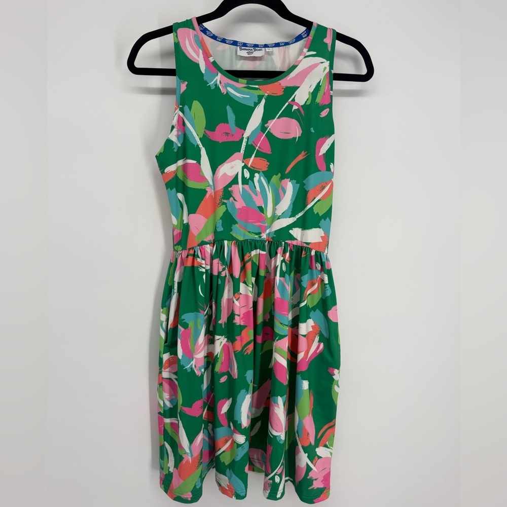 Banana Boat Green Abstract Floral Sleeveless UPF 50+ Dress Size M